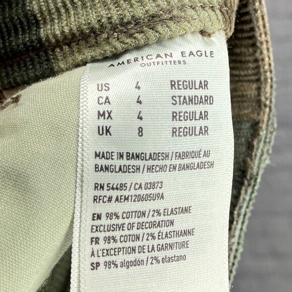American Eagle Size 4 Regular Green Camo Corduroy Stretch Mom Jean Pants Cords - Picture 7 of 7